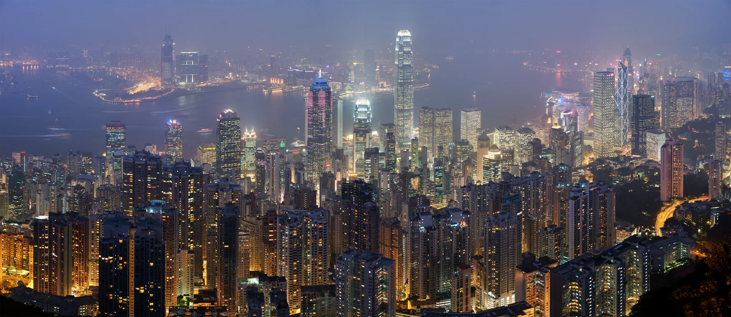 Hong Kong skyline at night across Victoria Harbour